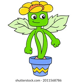 monstruo de la planta de flores en la olla, ilustración vectorial art. doodle imagen kawaii.