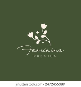 flower plant nature boho line logo design vector