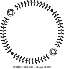 Flower plant nature style circle design leaf wheel round frame decoration wedding background vector element