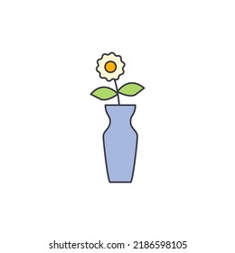 flower plant on pot vase icon in color, isolated on white background 