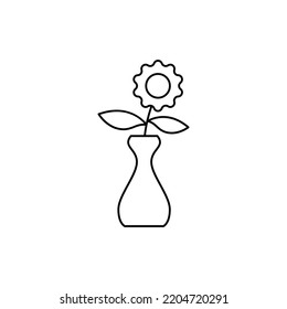 flower plant on pot vase icon in line style icon, isolated on white background