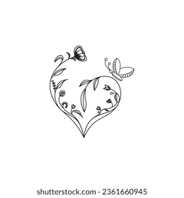 flower plant ornament design love vector line illustration