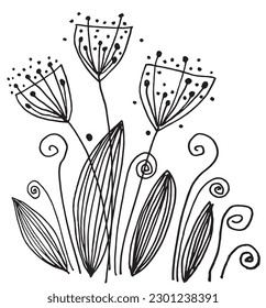 Flower plant outline illustration vector image. 
Hand drawn flower image artwork. 
Simple cute original logo of a monochrome plant.
Hand drawn vector illustration for posters, cards, t-shirts.