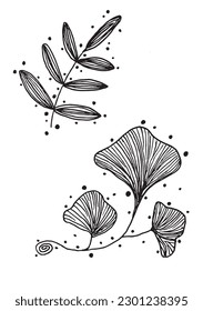 Flower plant outline illustration vector image. 
Hand drawn flower image artwork. 
Simple cute original logo of a monochrome plant.
Hand drawn vector illustration for posters, cards, t-shirts.