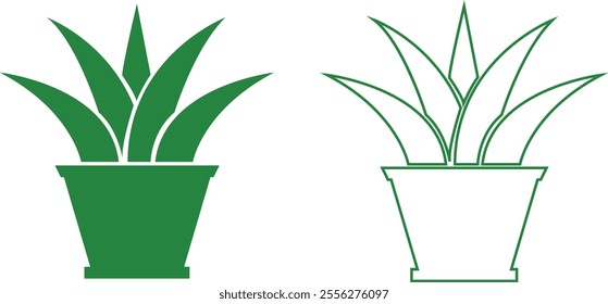 Flower plant pot flat and line icon set. Home plant leaf gardening symbol green vector collection isolated on transparent background. Plant garden floral growth nature sign Pictogram for web