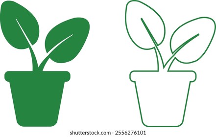 Flower plant pot flat and line icon set. Home plant leaf gardening symbol green vector collection isolated on transparent background. Plant garden floral growth nature sign Pictogram for web