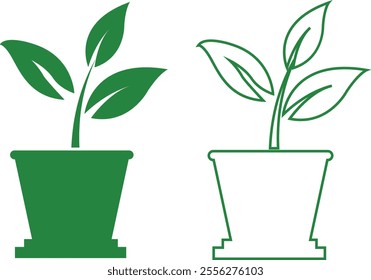 Flower plant pot flat and line icon set. Home plant leaf gardening symbol green vector collection isolated on transparent background. Plant garden floral growth nature sign Pictogram for web