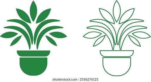 Flower plant pot flat and line icon set. Home plant leaf gardening symbol green vector collection isolated on transparent background. Plant garden floral growth nature sign Pictogram for web