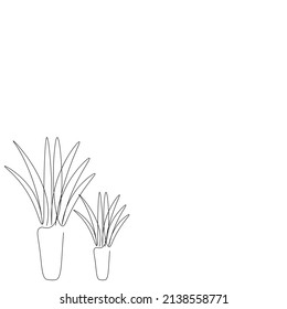 Flower plant in pot silhouette line drawing vector illustration