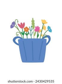 Eine Blumenpflanze in einem Topf. Vektor-Illustration im flachen Stil für Design, Layout, Druck, Broschüre. Netter Hintergrund