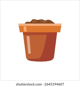 Flower plant pots isolated on white background for planting seeds and houseplants, Hand drawn vector Flat illustration of gardening items for garden spring work, classic pot without plant with soil