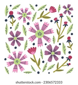 Flower and Plant vector collection element. Hand Drawn vector set naive floral and nature leaf