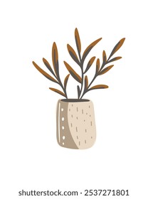 Flower planter with a natural look, simple design, and warm tones