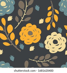 Flower, plants, botanical, leaf, seamless pattern vector design for fashion, fabric, wallpaper, scarf and all prints. in black background color