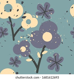 Flower, plants botanical seamless pattern vector design for fashion, fabric, wallpaper, scarf and all prints. cute little flower in blue background color