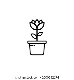 Plantas de flores en la olla con ilustración vectorial de estilo de icono de línea.