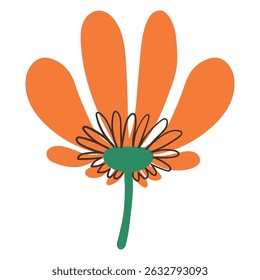 Flower with Playful Brush Strokes Decorations. Colorful plant with cute line sketches of branches isolated on white background. Nature herb perfect for invitations, cards, posters, holidays