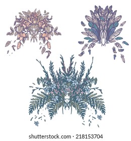 Flower and plumage bouquet set in pastel color, vector, EPS 10.