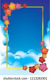 flower plumeria frangipani design abstract blue sky cloud background poster