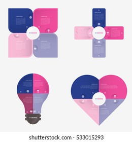 Flower, Plus, Light bulb, Heart, infographic template pink and blue with 4 steps