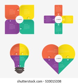 Flower, Plus, Light bulb, Heart, infographic template with 4 steps