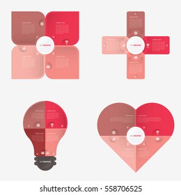 Flower, Plus, Light bulb, Heart, infographic template red with 4 steps