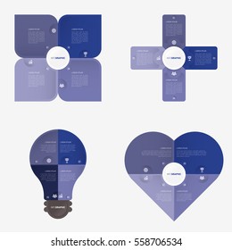 Flower, Plus, Light bulb, Heart, infographic template blue with 4 steps