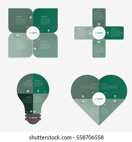 Flower, Plus, Light bulb, Heart, infographic template green with 4 steps