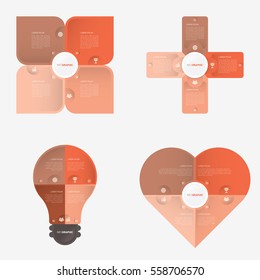 Flower, Plus, Light bulb, Heart, infographic template orange with 4 steps