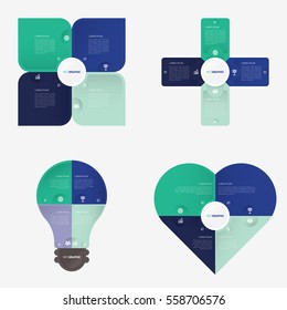 Flower, Plus, Light bulb, Heart, infographic template green and blue with 4 steps