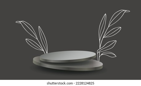 Flower Podium for presentation. Outline Vector scene for product on black background. 