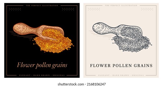 Flower pollen grains in wooden spoon