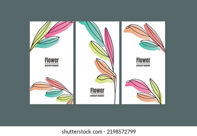 Flower postcard template. Creative minimalist floral art background. Editable vector illustration for website, invitation, postcard and sticker. Flower cover