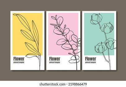 Flower postcard template. Creative minimalist floral art background. Editable vector illustration for website, invitation, postcard and sticker. Flower cover