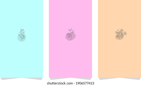 Flower poster, Nature backgrounds set with leaf. Summertime poster, flyer, card template silhouette leaf art