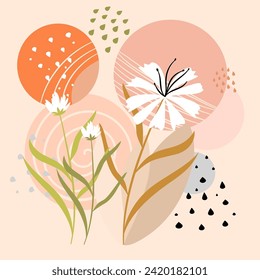 Flower posters. Trendy botanical wall arts with floral design. Modern naive groovy funky interior decorations, paintings. Vector art illustration.