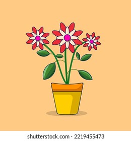 flower pot with beautiful flowers and leaf