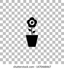 Flower in Pot. Black flat icon on a transparent background. Pictogram for your project