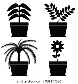 flower in pot black vector silhouette