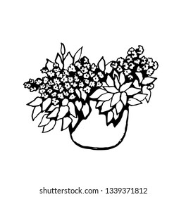 A flower in a pot black and white vector