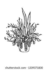 A flower in a pot black and white vector