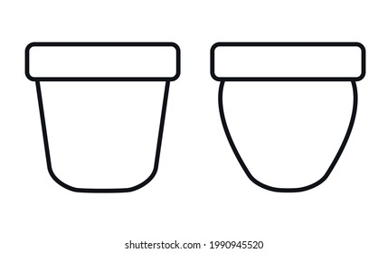 Flower pot blank template. Isolated, lined vector set.