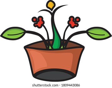 The flower pot and the blooms are red