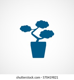 Flower In Pot Bonsai Blue Flat Icon On White Background