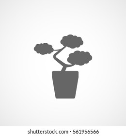 Flower In Pot Bonsai Flat Icon On White Background