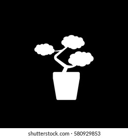 Flower In Pot Bonsai Flat Icon On Black Background