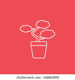 Flower In Pot Bonsai Line Icon On Red Background