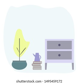 Flower in the pot and books