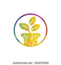 Flower pot with brain logo design template. Psychology and education vector logo concept.