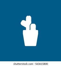 Flower In Pot Cactus Flat Icon On Blue Background